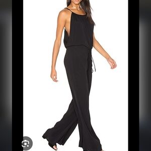 BLQ Basiq Revolve Tan Sleeveless Blouson Jumpsuit Bell Bottom Flare Leg